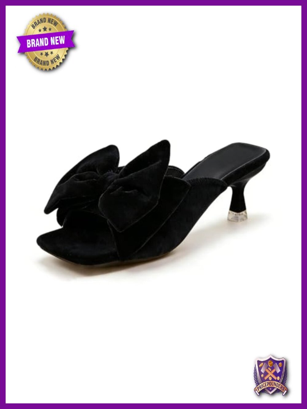 Suede Square Toe Kitten Heel Mule Sandals Bow Heeled Slides